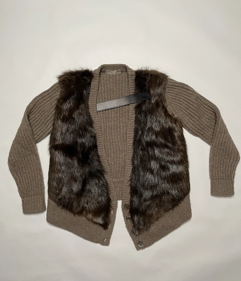Cárdigan Reed Krakoff Otoño 2010 Lana Cachemira Piel Visón Mediano Pasarela Foto 4 de 4