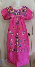 Embroderied Mexican Dark Pink Pueblo Dress  Size L/XL 