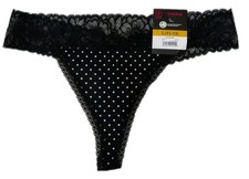   NWT No Boundaries Micro  Lace Thong Panties Black  White Polka Dot Large