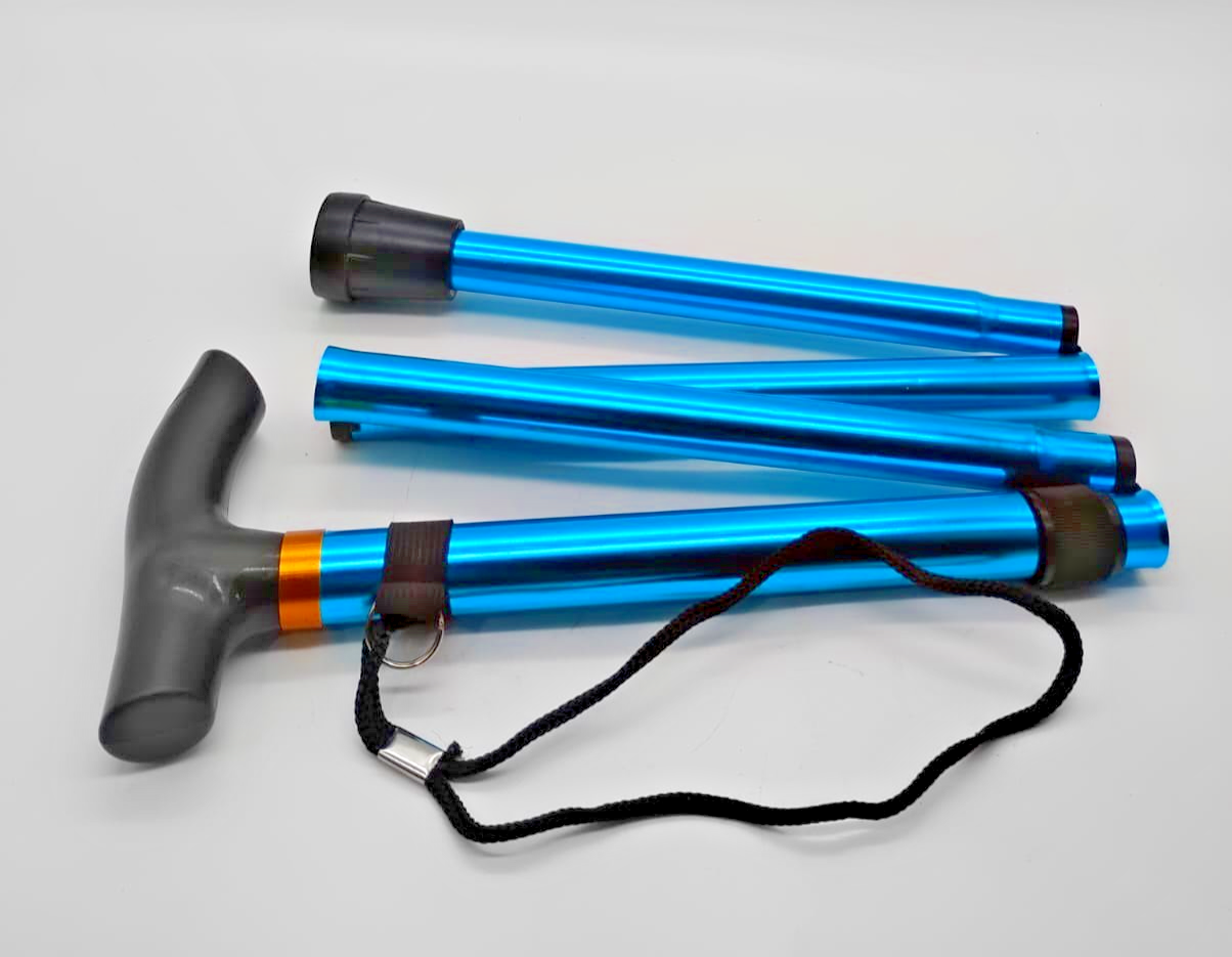 Medline Folding Walking Cane Blue Aluminum Adjustable T Handle Wrist ...