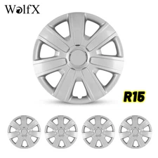 For R15 Tire & Rim 15" Set of 4 Silver Wheel Covers On Full Snap Hubcaps Caps
