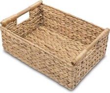 Hyacinth Large Wicker Basket 15.5x10.8x6.2" - Rectangular, Wooden Handles