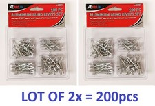 LOT OF 100pc or 200pc Aluminum Rivet Set Blind Riveter w/ Dome Hand Air Steel