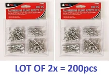 LOT OF 100pc or 200pc Aluminum Rivet Set Blind Riveter w/ Dome Hand Air Steel