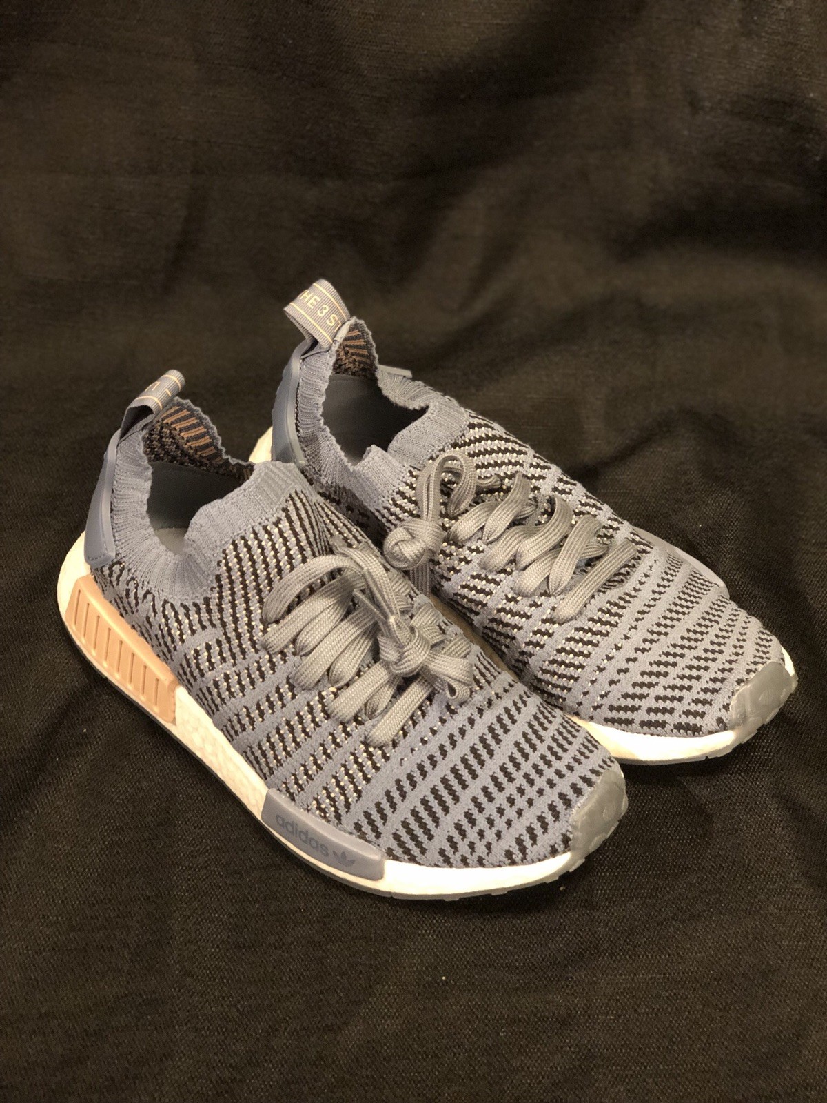 nmd r1 stlt primeknit steel and ash pearl
