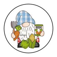 30 GNOME GARDENING ENVELOPE SEALS LABELS STICKERS 1.5" ROUND VEGETABLES PLAID
