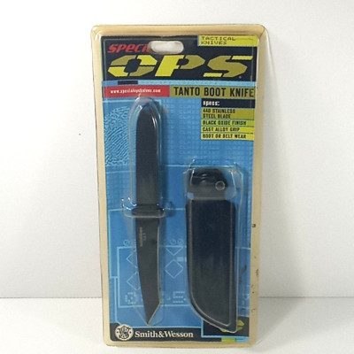 Rare NOS 2002 SMITH & WESSON  Tanto Boot Knife with Leather Sheath