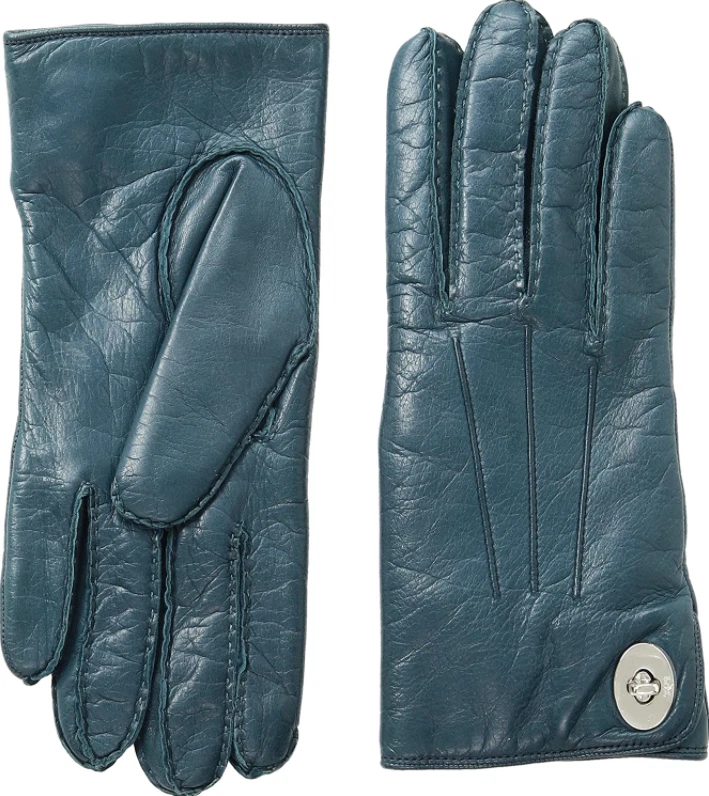 Coach L20912 Women's Blue Turn Lock Leather Gloves Size 8