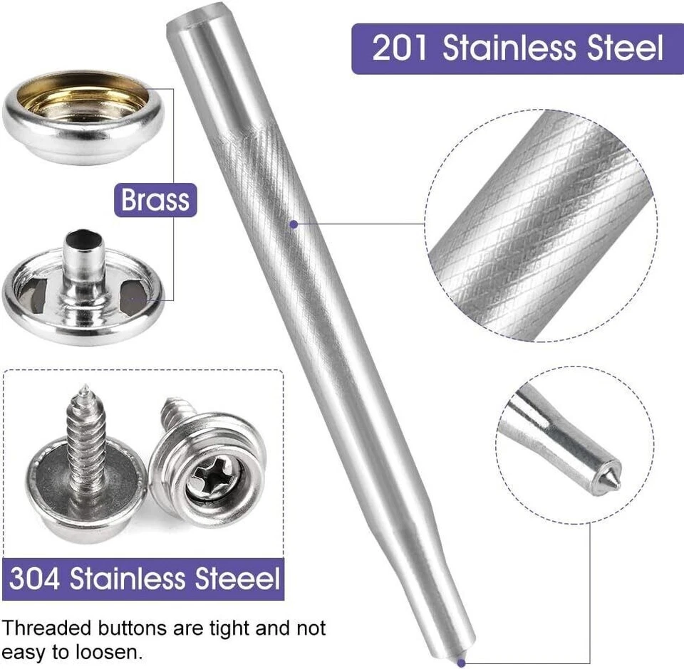 Juego de herramientas de sujetador de botón a presión de lona de 150 piezas broches de presión de grado marino para cubierta de barco Foto 4 de 4