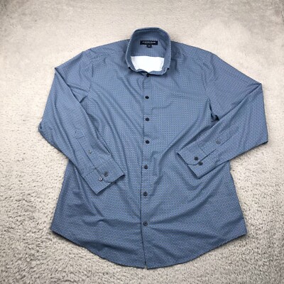 Mizzen Main Shirt Mens M Classic Fit Blue Geo Floral Print Performance Menswear