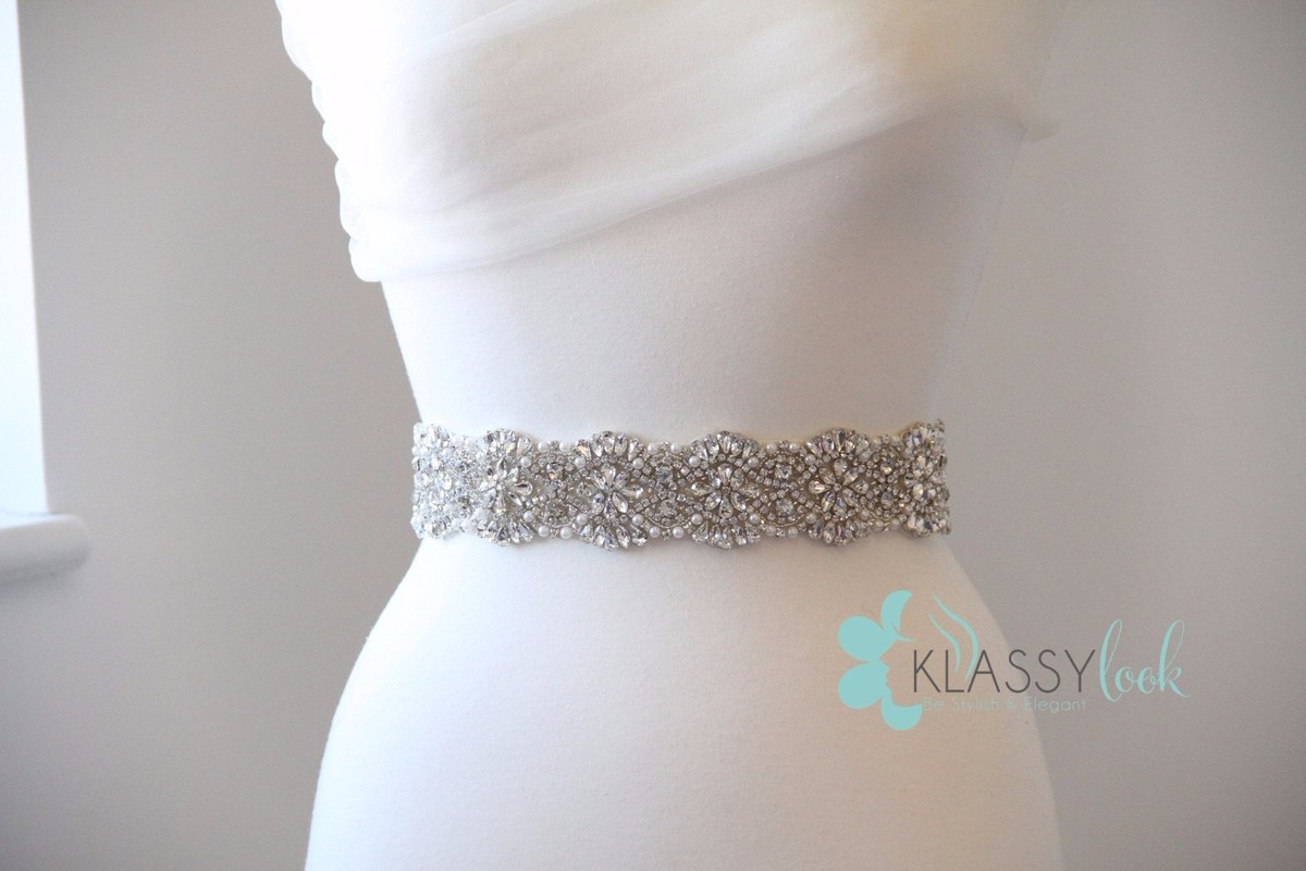 Wedding Bridal Sash/Belt Beaded Swarovski Crystal,Pearl 