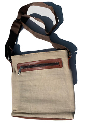 Elevate your style with our cream & brown leather jute/cotton purse!