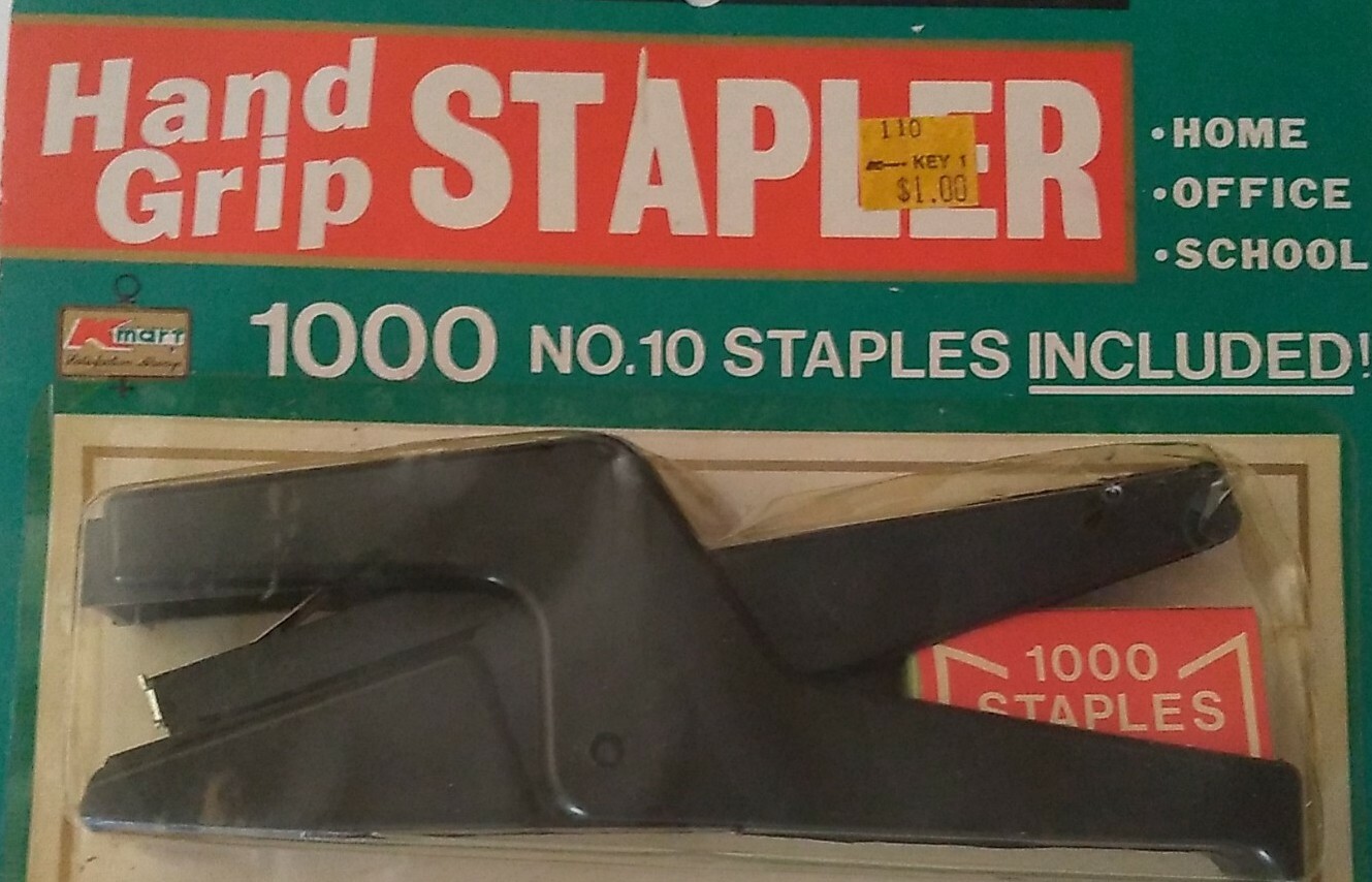 Vtg NOS Hand Grip Stapler KMART Includes 1000 No. 10 Staples Durable Plastic-image