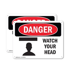 (2 Pack) Watch Your Head OSHA Danger Sign Decal Metal Plastic
