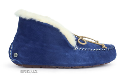 UGG Alena Midnight Blue Suede Fur Slippers Womens Size *NIB*