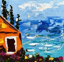 Amalfi Coast Painting Italy Original Art Positano Oil Impasto Wall Art 4 x 4 in