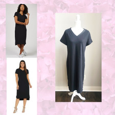 H by Halston Women's Regular Midi Length Hi-Low T-Shirt Dress Black Size Medium