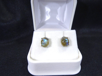 Natural Oval Shape 10 x 8 mm Labradorite Solid 925 Sterling Silver Stud Earrings