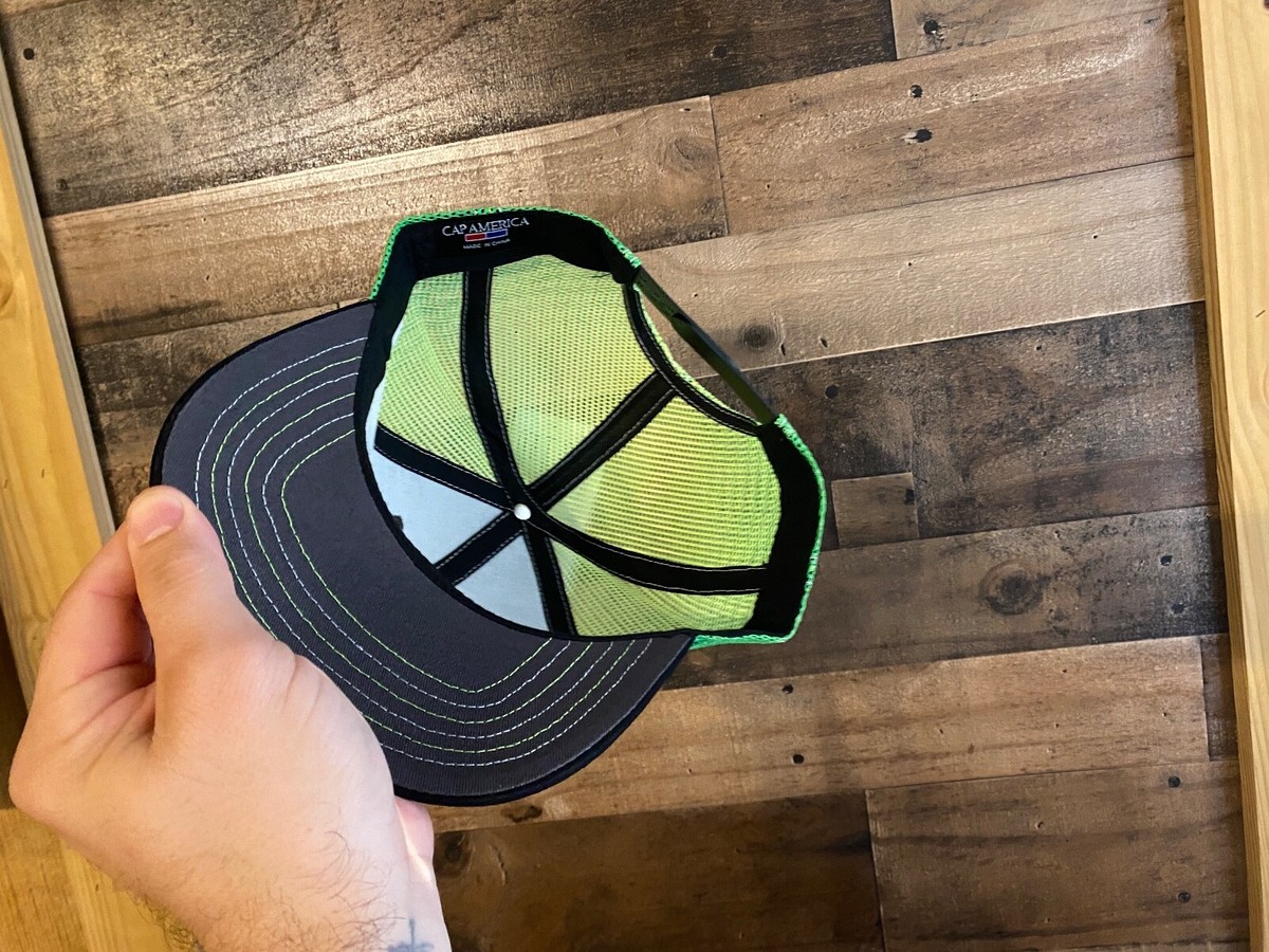 Number 87 Double Snapback Hat NEW Trucker Cap Neon Green Black