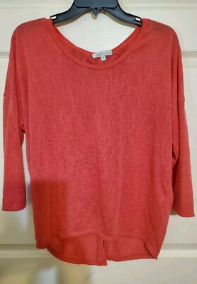 Moa Moa Women's Size M Blouse Top Shirt Coral/Navy/White Bows Down Back Sheer