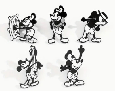 DISNEY - MICKEY MOUSE   Set of 5 Enamel Lapel Pins - RETRO - STEAMBOAT WILLIE