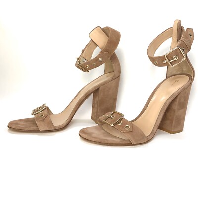 Gianvito Rossi Suede Hayes Ankle Strap Sandals Size 40.5 Blush Praline Gold 10.5