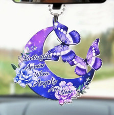 Purple Butterfly Moon Pendant Car Rearview Mirror Accessory Key Chain Bag Decor