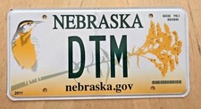 NEBRASKA GRAPHIC BIRD VANITY LICENSE PLATE " DTM " DAVID  DON MILLER MARSHALL