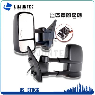 Pair For 07-13 GMC Chevy Power Heated View Side LED Arrow Signal Towing Mirrors