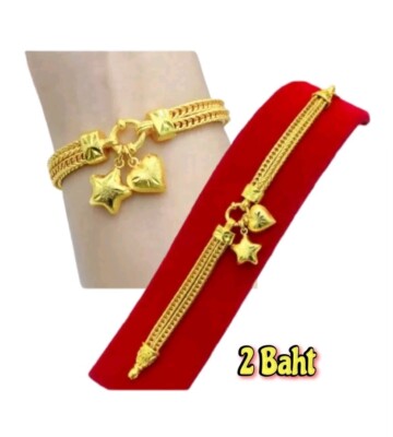 Thai Gold 24k Solid Bracelet Yellow Chain Pendant 2 Baht Jewelry Women 6.5-7.5 