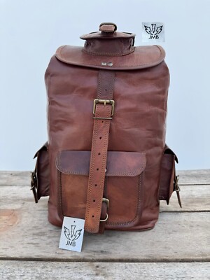 Real Genuine Men s Leather Backpack Bag Satchel Briefcase Laptop Brown Vintage