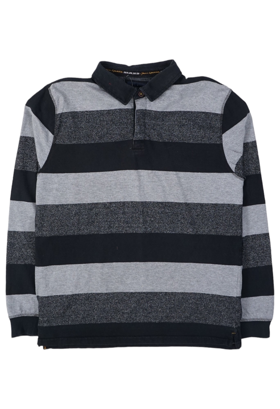 Canda Polo Rugby Jersey de Manga Larga a Rayas con Cuello Vintage Gris - M