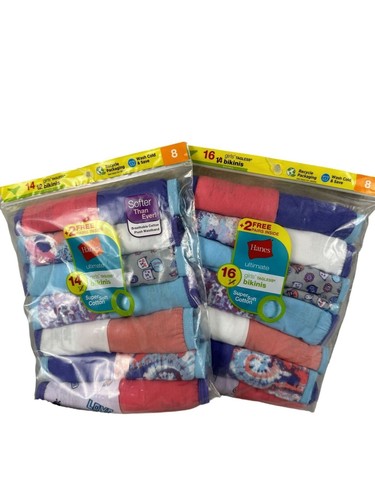 Hanes Ultimate Girls Tagless Underwear Size 8 100% Cotton 30 Total Pairs