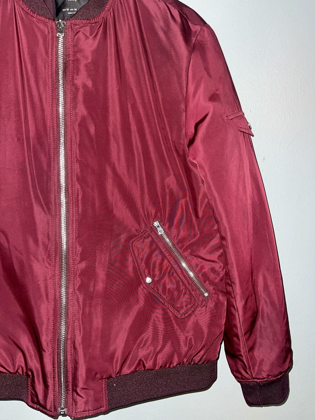ZARA MAN BOMBER JACKET BURGUNDY SLIM FIT M Gem