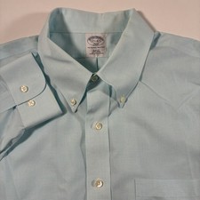 Brooks Brothers Shirt 17.5 4/5 Slim Fit Light Blue Check Oxford Non Iron Button