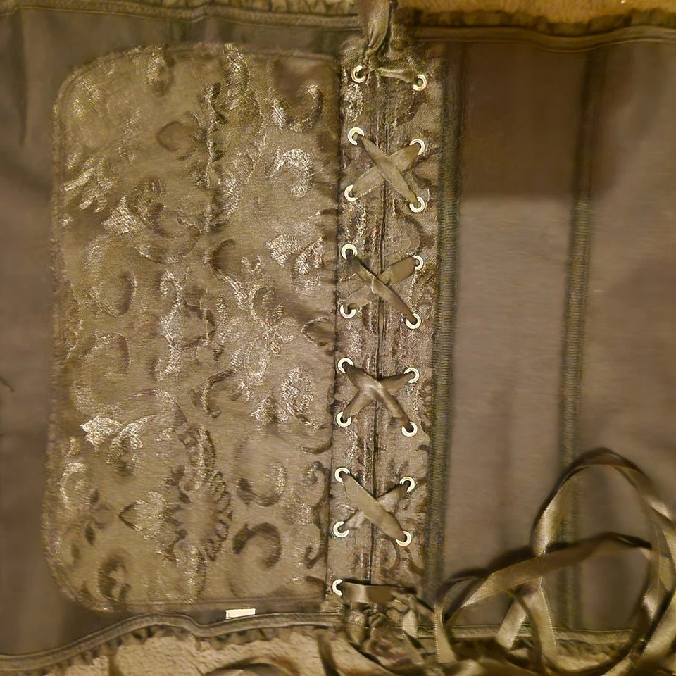 Top corsé con cordones brocado negro talla grande 6XL - gótico burlesco victoriano... Foto 4 de 4