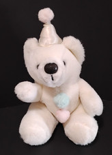 Vintage Russ Lil Marshmallow White Bear Plush w Party Hat Pastel Pom Poms Korea