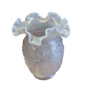 Vintage Fenton Opalescent 8” Glass Dbl  Crimped Ruffled Iridescent Daffodil Vase