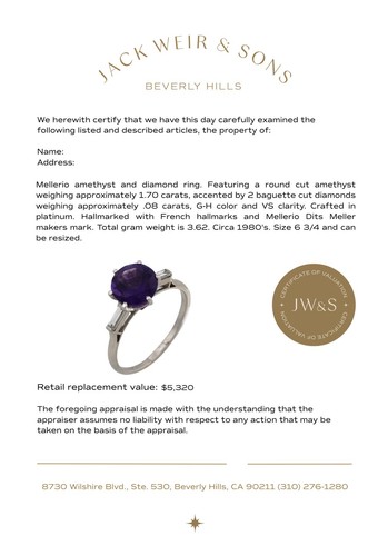 Vintage Mellerio 1.70 carat amethyst platinum cocktail ring - Picture 4 of 4