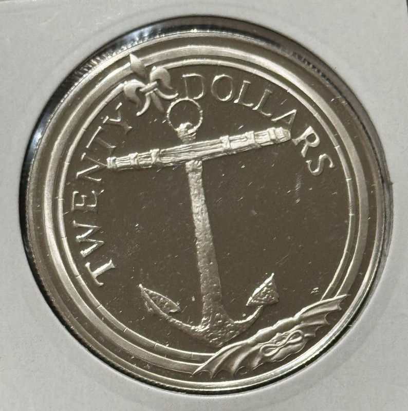1985 British Virgin Islands $20 Silver Proof Coin .5677 oz Anchor 