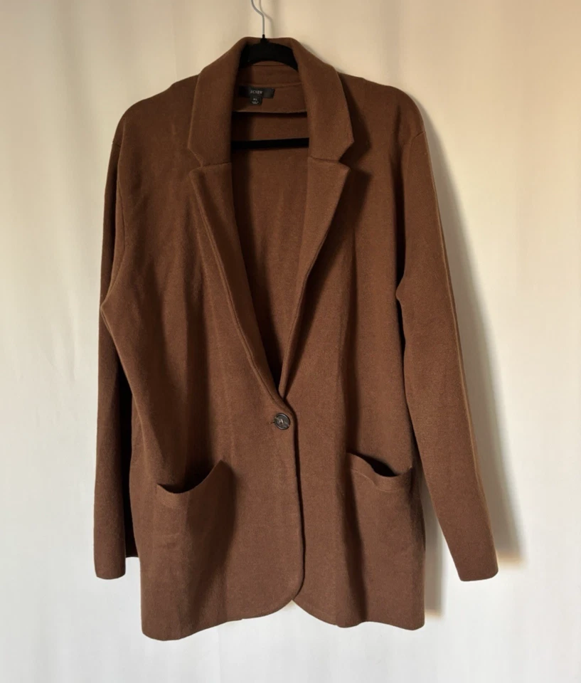 J. Blazer Suéter Crew Eloise XL Marrón Algodón Poli Lana Bolsillos Chaqueta De Gran Tamaño Foto 2 de 4