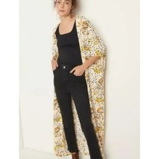 Bel Kazan Anthropologie Sadie Duster Kimono Maxi Robe Yellow Floral Rayon OS