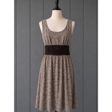 Perceptions Brown Patterned Floral Dress Size 16 Plus Size Sleeveless Empire