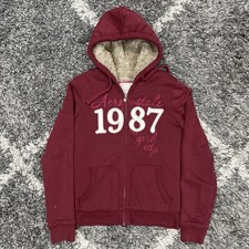 Aeropostale Faux Fur Lined Zip Up Hoodie Womens Small Y2K Vintage Maroon Red