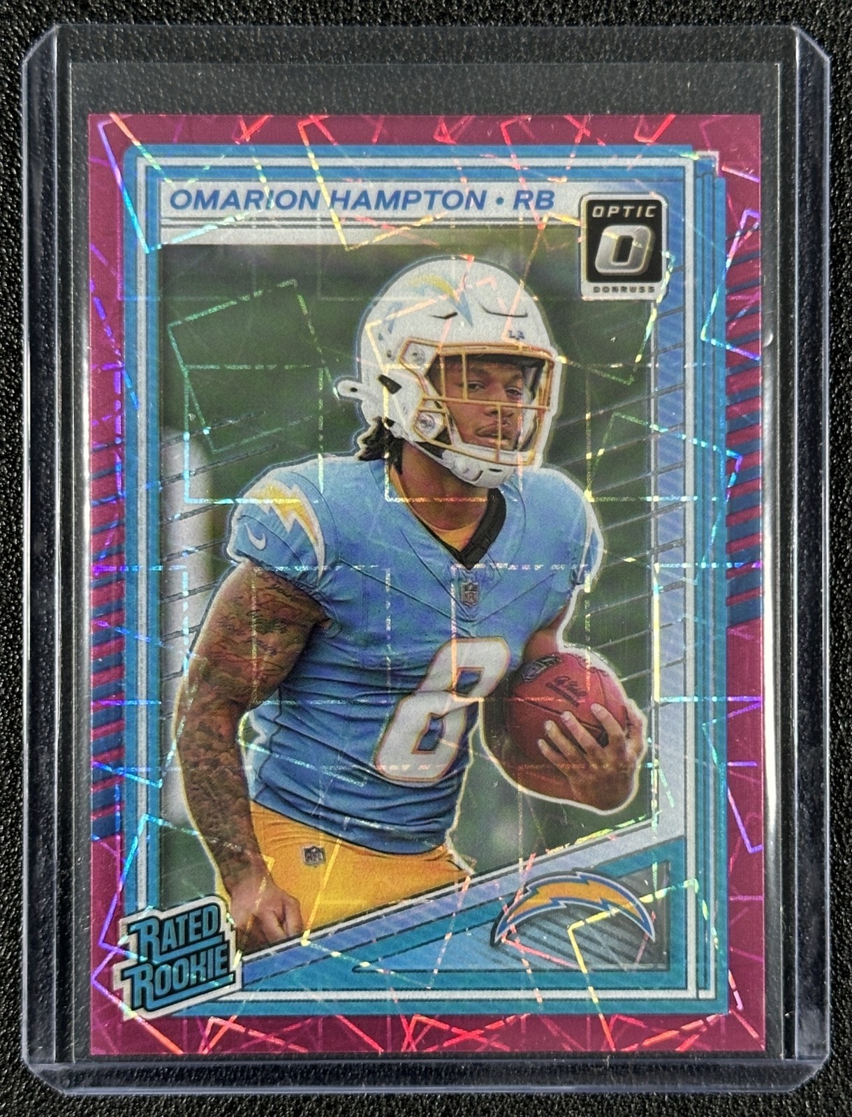 OMARION HAMPTON 2025 PANINI DONRUSS OPTIC #212 ROOKIE PINK VELOCITY PRIZM 70/99
