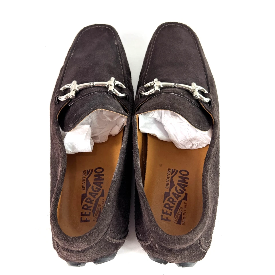 Salvatore Ferragamo Men Gancini Bit Suede Driving Loafers Moccasins Brown Size 9 - Image 4 of 4