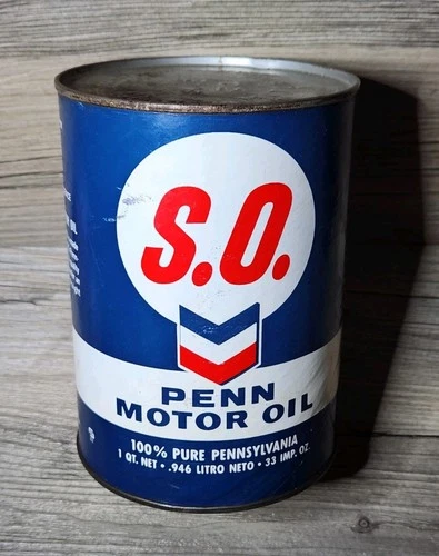Vtg Standard Oil Co S.F. Cali S.O. Penn Paper Motor Oil Can Rare 60s Chevron