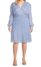 Alex Marie Dress A-Line Flare 24W Long Sleeve Chiffon Polka Blue White Plus Size