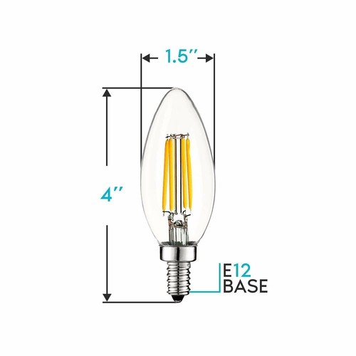 Luxrite 4W Candelabra LED Bulb Dimmable 3000K 430lm Torpedo Tip UL (12-Pack) - Picture 3 of 7