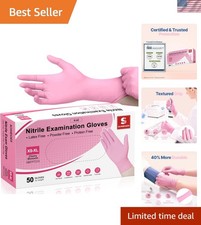 Versatile Pink Nitrile Gloves - 4-mil, Powder-Free, 50 Count for Multiple Uses